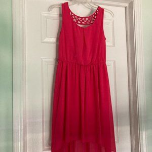 pink, high-low, chiffon dress